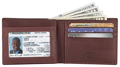 Mou Meraki Mens Genuine Leather BiFold Wallet With 3 ID Window 5 Credit Card Slots with RFID Blocking