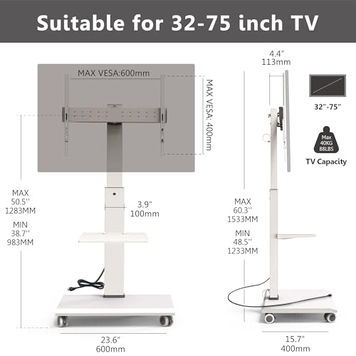 image for FITUEYES Rolling TV Stand with Power Outlet - Mobile TV Stand for 32-7