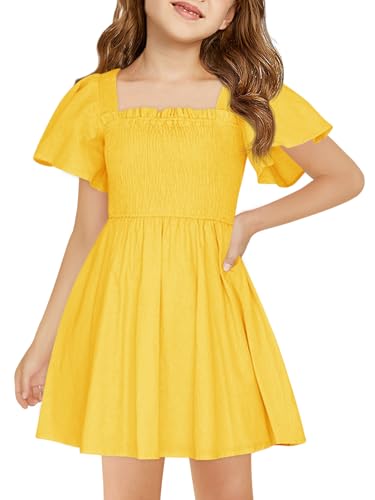 Robe d'été fluide fille 5-14 ans encolure carrée et coupe trapèze à volants