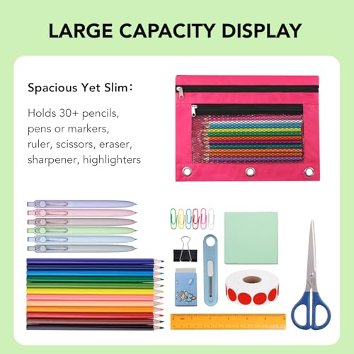 Image of Pencil Pouch for 3 Ring Binder, Heavy Duty Canvas Dual Zipper Pen Bag with Clear Window, Smooth Metal Zipper, Fit Standard 3-Ring Binders for School Office Travel Supplies