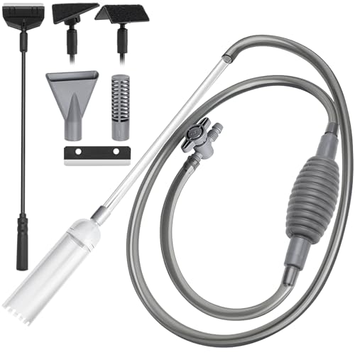 KOUHA Mulmsauger Aquarium Aquarium Sauger Handpumpe Aquarium Wasserwechsel Aquarium Reiniger 2,6m Fish Tank Wasserwechsel Aquarien Sauger mit 3 in 1 Algenschaber für Fischwasserglas und Wasserwechsel
