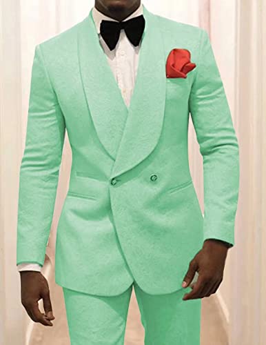 Double-Breasted Mens Patterned Suit Groom Tuxedos for Wedding Suit Shawl Lapel Two Piece(Blazer+ Pants)2