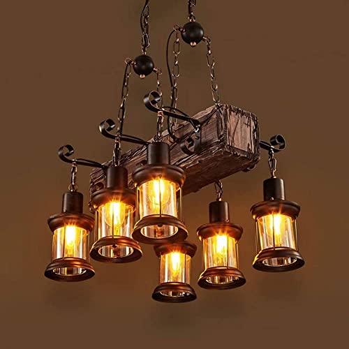 Lustre 6 lumières industrielles en verre réglable pour cuisine et loft