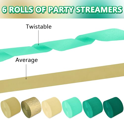Image of Green and Gold Crepe Paper Streamers, 2.2 inch x 123 Ft Per Roll Wedding Streamers for Birthday Baby Shower Bachelorette Bridal Shower Engagement Happy Anniversary Decorations Party Supplies