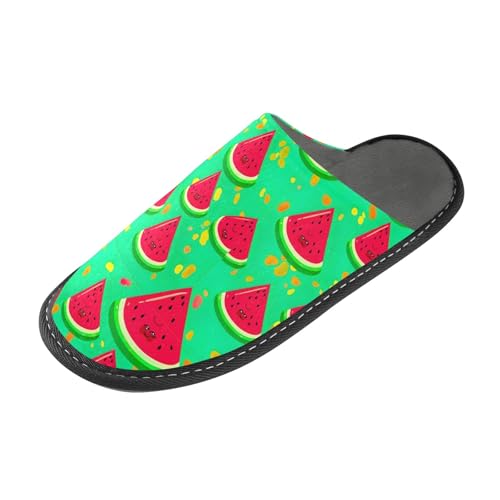 ODAWA Cute Watermelon Slice Green Men's Soft Memory Foam Winter House Shoes Womens Slip On House Shoes Size 4-5