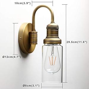 PERMO Industrial Vintage Gooseneck Wall Mount Single Sconce with 3.1" Cylindrical Clear Glass Shade Wall Sconce Light Lamp Fixture (Antique) PERMO Industrial Vintage Gooseneck Wall Mount Single Sconce with 31 Cylindrical Clear Glass Shade Wall Sconce Light Lamp Fixture Antique