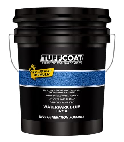 Tuff Coat Medium Texture Rubberized Non-Skid Deck Coating – Textured Non-Slip Safety Surface for Pool Decks, Docks, Boat Ramps, Patios, Walkways & High-Traffic Areas (UT-218 Waterpark Blue-5-gallon)