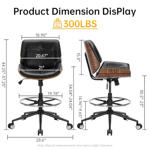 Image of Drafting Office Chair Ergonomic Executive Computer Standing Desk Chair with Adjustable Height and Footrest Ring, Drafting Chair for Counter Height Desk and Drawing (Black)