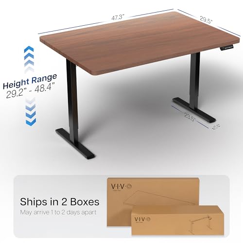 Image of VIVO Electric 48 x 30 in Standing Desk, Memory Height Adjustment, 1B Series, Holds 220 lbs, One-Piece Dark Walnut Top, Black Frame, DESK-KIT-1B5D