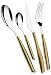 BUGATTI, Glamour, Set Posate 24 Pezzi in Acciaio Inox 18/10 e Manico Colore Oro. Set Posate 6 Persone Composto da 6 cucchiai, 6 forchette, 6 coltelli e 6 cucchiaini caffè