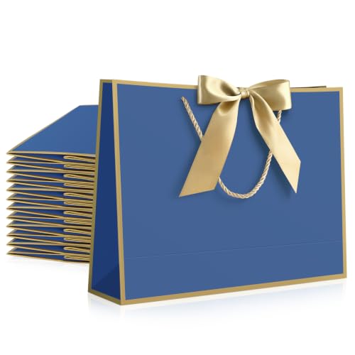 Image of JMANNI 12 Pcs Blue Paper Gift Bags with Ribbon Handle