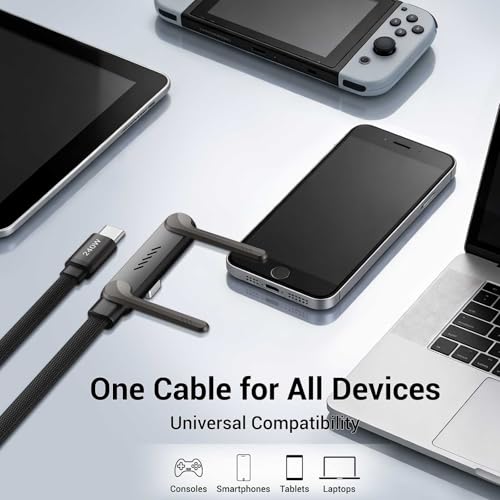 Image of Invisible Holder Charger Cable, 240W PD Fast Charging Cable for Desk, USB-C to USB-C Cable 4.9 FT with 360 Adjustable Metal Stand, 2 in 1 Holder Charger for Gaming, Office, Home, 1 pack