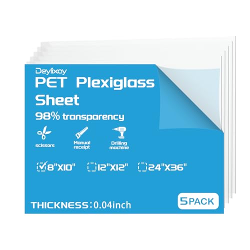 Deylixay-8x10 Clear Acrylic Sheets 0.04 Thick 1mm Plexiglass Sheets 5Pack