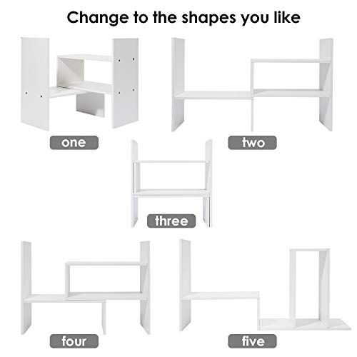 Hossejoy Bücherregal, Einstellbar Standregal Bücherregal, Bücher Halter für Regal, Erweiterbar Standregal Holzregal aus Holz für Büro, Wohnzimmer (Weiß)