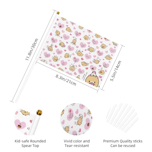 Kleine Mini-Handflagge mit Zwergspitzen, Cartoon-Blumen, für Sportspiele und Festivals, Dekoration, Parade, Flagge, 14 x 20,8 cm