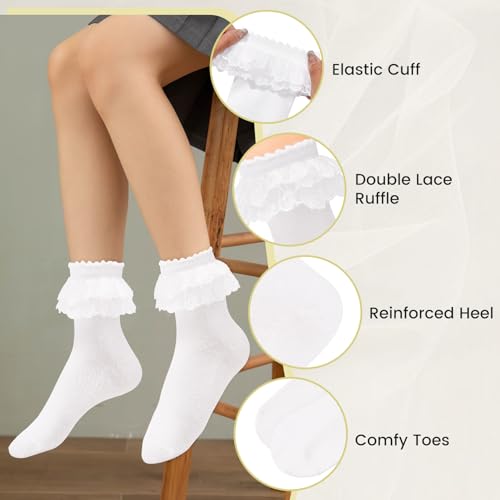 Image of Komorebi Big Ruffle Ankle Socks Women-Lace Frilly Cute Socks-Soft Cotton Girls Sock