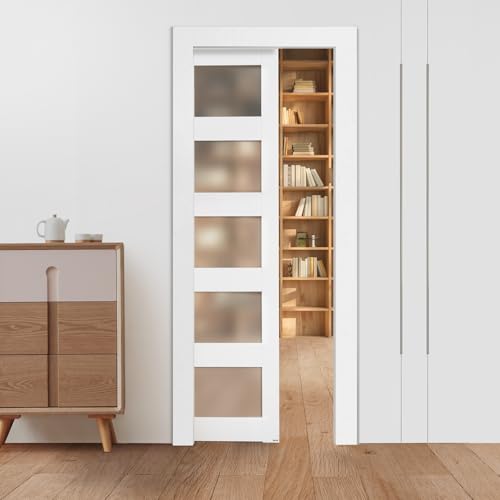 VEVOR Sliding Pocket Door, 30" x 80", 5-Lite Frosted Glass