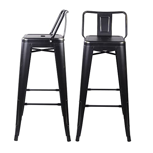 Gia 30-Inch Low-Back Bar Stool, Qty Of 2, Matte Black With Metal Seat #TOP13