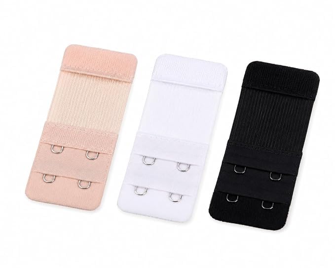 2 Hook Bra Extenders Pack of 9 – 3cm Width Elastic Soft Strap Extension for Women (Black, White, Beige)-image-4