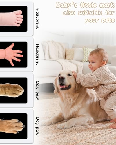 Baby Handabdruck und Fußabdruck Set, 4 pcs Baby Abdruck set, Abdruckset für Neugeborene 0-6 Monate, Babyhaut kommt nicht mit Farbe in Berührung, Pfotenabdruck Set Hund, Pfotenabdruck Set Katze
