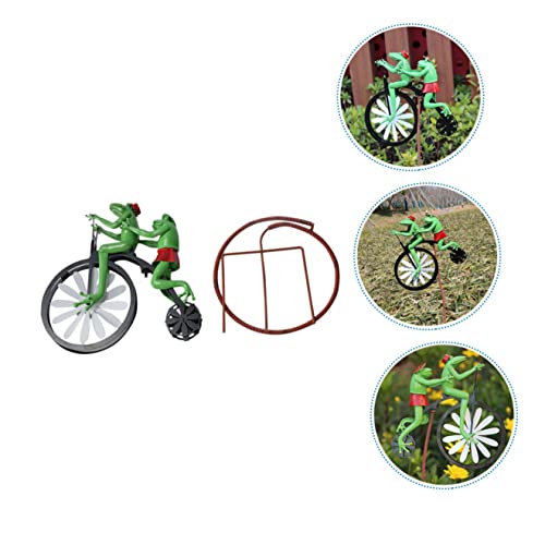 Yardenfun Rotating Green Animal Outdoor On Bike Spinners Lawn Ornament Pinwheels For Inserting Pinwheel Rotation Wind Decorative Adornment Decor Metal Sculpture Stakes Whirligig Bullfrog #TOP3