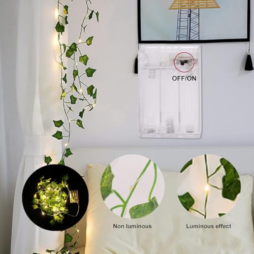 Image of MoonlitDreams 7ft Artificial Money Plant Vine with 30 Warm White LED Lights, Battery Operated Copper Wire String, Decorative Hanging Creeper for Bedroom, Wall, Balcony & Home Decor