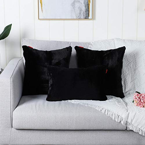 Mandioo Pack Of 2 Black Faux Fur Fuzzy Cozy Soft Decorative Throw Pillow Covers Set Cushion Cases Pillowcases For Sofa Bedroom Car 24X24 Inches #TOP4