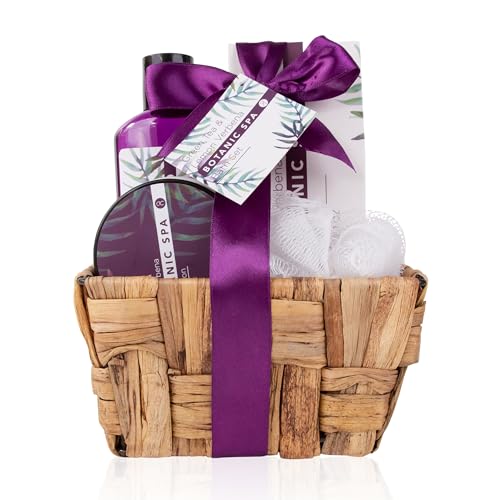 Accentra Botanic Spa Gift Set in Decorative Seagrass Basket - 5-Piece Bath and Shower Set, Best Gift for Birthday, Valentine's Day, etc.