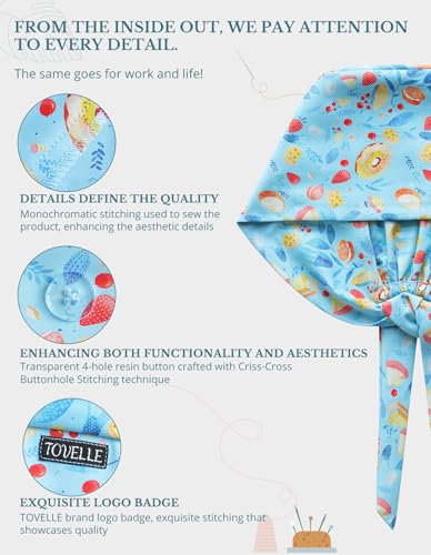Image of Scrub Caps for Women with Buttons, Classic Surgical Caps | Double-Sided Printed, Adjustable,Long Hours, Sweatbands, Fabric Help Reduce Static Buildup