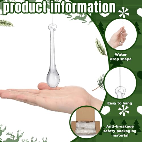 Image of 44 Pcs Clear Glass Teardrop Ornaments Christmas in July Crystal Raindrop Hanging Ornaments Crystal Chandelier Drop Pendant Icicles Decorations for Summer Tree Party Supplies (7 Multiple Sizes)