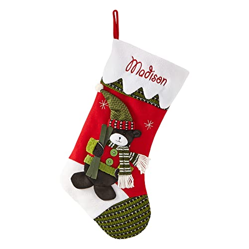 Product Image of the Let's Make Memories Personalized Christmas Stocking - Snow Cap - 3D Plush Character - Embroidered Name - Christmas Décor - Holiday Décor - Customized Stockings for Family - Red - Black Bear - Disco