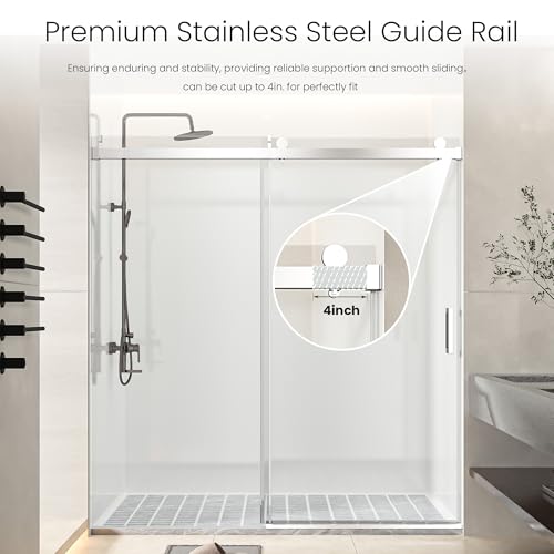 Image of 68-72 inch W x 76 inch H Frameless Sliding Shower Door, Soft-Close Bathroom Shower Glass Doors with 3 /8 inch (10mm) SGCC Tempered Glass and Stainless Steel Handle, Reversible Installation, Chrome