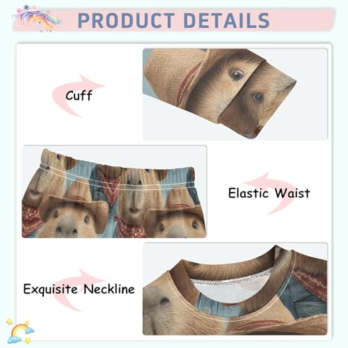 Pajama Sets Long Sleeve Four Capybara Cowboy Characters Soft Comfy Sleepwear 2 Piece PJS 3-8T4