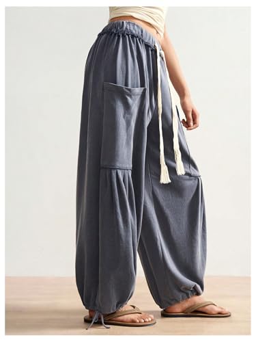 Women's Baggy Harem Pants Drawstring Waist Wide Leg Boho Casual Trousers Joggers with Pockets3