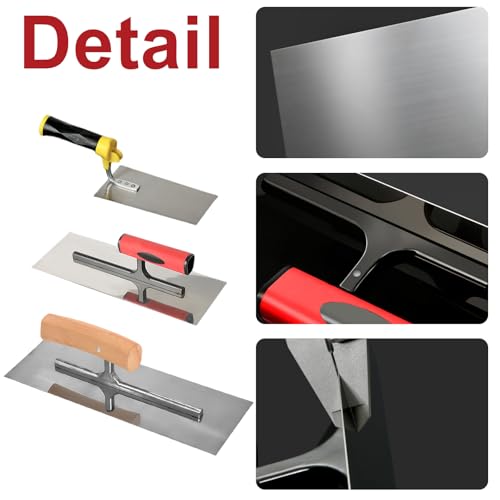 Meyagot 3-Teilig Glättekelle Set, Edelstahl Glättkelle, Putzkelle Mit Softgriff Stuckateur Werkzeug Glättkelle Profi Glättscheibe Traufel Gipserspachtel Rakel Spachtel Putzkelle Für Putzmassen Beton