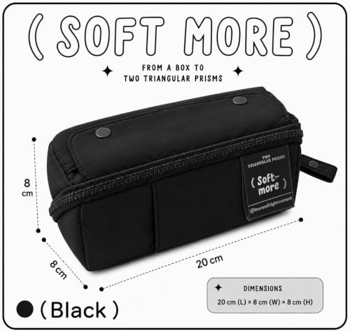Image of WORSHIPER Multi-Functional Soft Pencil Case for Girls | Large Capacity Zipper Pouch with Multiple Compartments | Aesthetic Stationery Organizer for School, College & Office (Soft More Black)