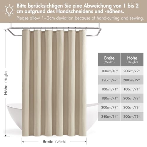 Woaboy Rideau Douche Texture Lin Anti Moisissure 180x200 cm Beige – vue 5