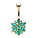 Sanwood® Beautiful Flower Cubic Zirconia Belly Button Bar Barbell Navel Ring Body Piercing Jewelry (Golden + Green)