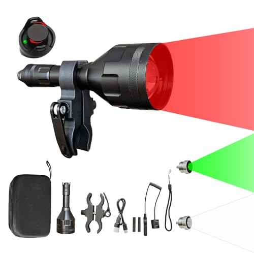 Spale 700+ Yards Zoomable Hunting Light Flashlight with White & Red & Green Light LED modules, Dimmer Switch and Power Indicator