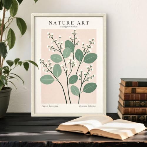 ユーカリ 白いお花の絵 NATURE ART A4 フレーム付 北欧 ボタニカル ポスターaoipro (白フレーム（23㎝×31㎝）) [3]