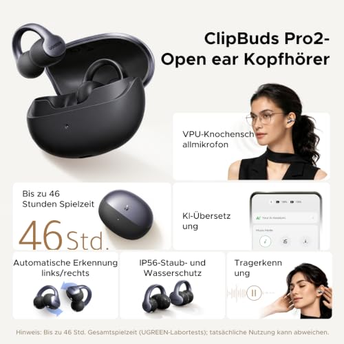 UGREEN ClipBuds Pro 2 Open-Ear Bluetooth Kopfhörer mit KI-Übersetzung – Ansicht 5