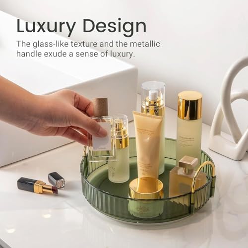Image of INOVERA (LABEL) 360 Rotation Makeup Organizer for Women, Girls & Bride - Dressing Table Cosmetic Storage Case - Bathroom Vanity Skincare Holder Organiser (1 Tier, Green)