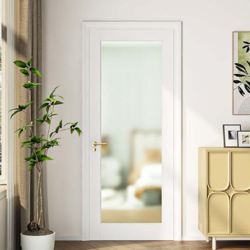 28" X 80" Frosted Glass Pantry Door, Solid French Interior Doors for Home, Pre-Built Closet Doors Slab Without Prehung Jamb & Hardware for Bathroom Bedroom Kitchen Laundry Room (White, 28" X 80")