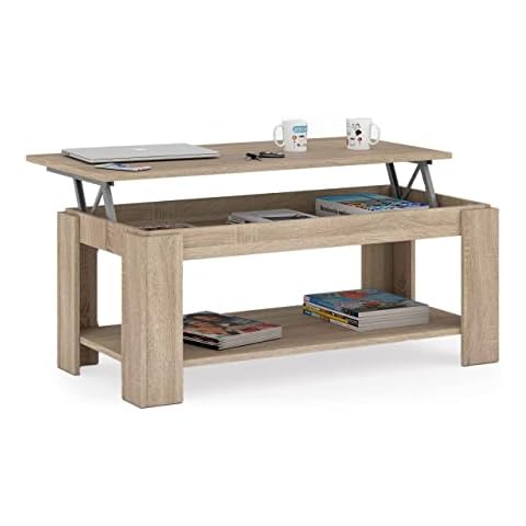 Mesa Centro elevable con revistero y acabado en Roble Canadian Cover