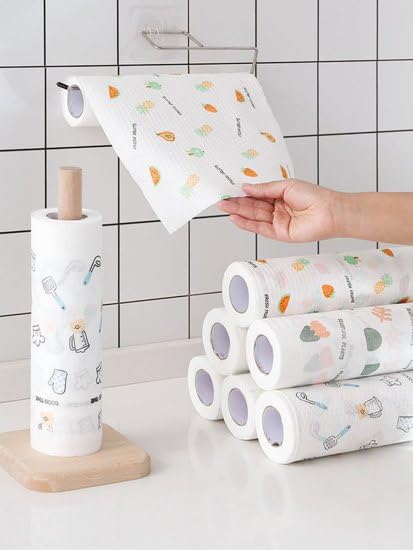 Non Woven Reusable and Washable Kitchen Printed Tissue Roll Non-stick Oil Absorbing Paper Roll Kitchen Special Paper Towel Wipe Paper Dish Cloth Cleaning Cloth 60 sheets - pack of 1-image-34