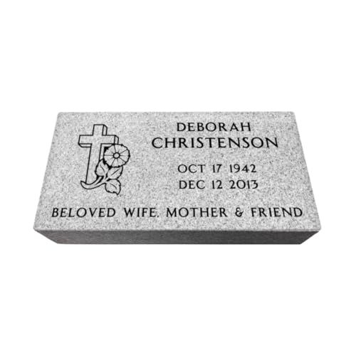 Flat Headstone Grave Marker - 24 x 12 x 4'- Gray Granite Headstone for Grave, Cemetery or Garden - Solid Natural Stone, Tombstone, Grave Stone with engraving