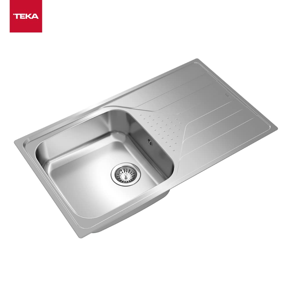 TEKA Fregadero Encastrado 1 Cubeta con Escurridor, Acero Inoxidable, 190mm Profundidad, 50cm Mueble, Universe 50 T-XP 1C 1E Plus