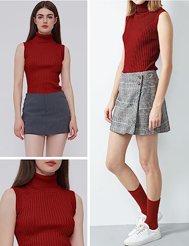 Image of v28 Women Sleeveless High Neck Turtleneck Stretchable Knit Sweater Top