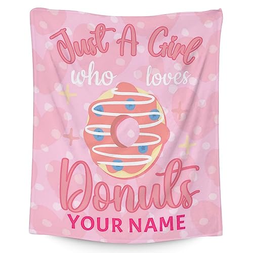 Girls Blanket - 50"x60" Cute Donut Throw Blanket Gifts for Girls - Personalized Pink Soft Fuzzy Doughnut Blanket for Bed, Couch & Living Room