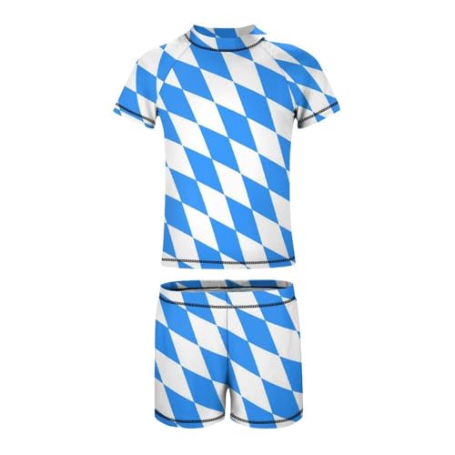 Blue Diamond Shaped Bavarian FlagChildren's Casual Swimsuit Set - Simple and Versatile9-11Y（140cm）2